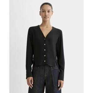 Everlane Women's V-Neck Blouse in Washable Silk Blouse Shirt in Black, Size 4